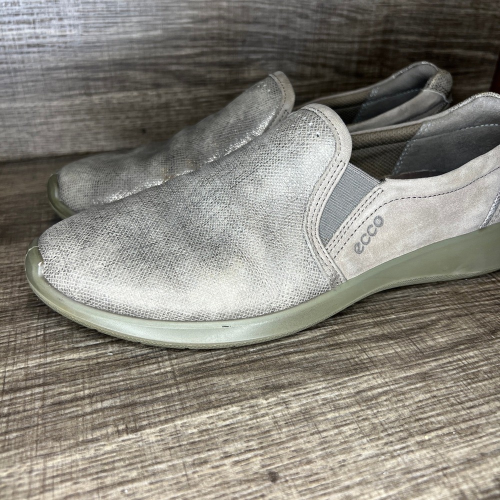 Ecco Womens Soft Slip On Leather Shoes Size 38 Metallic Gray Casual Comfort Shoe